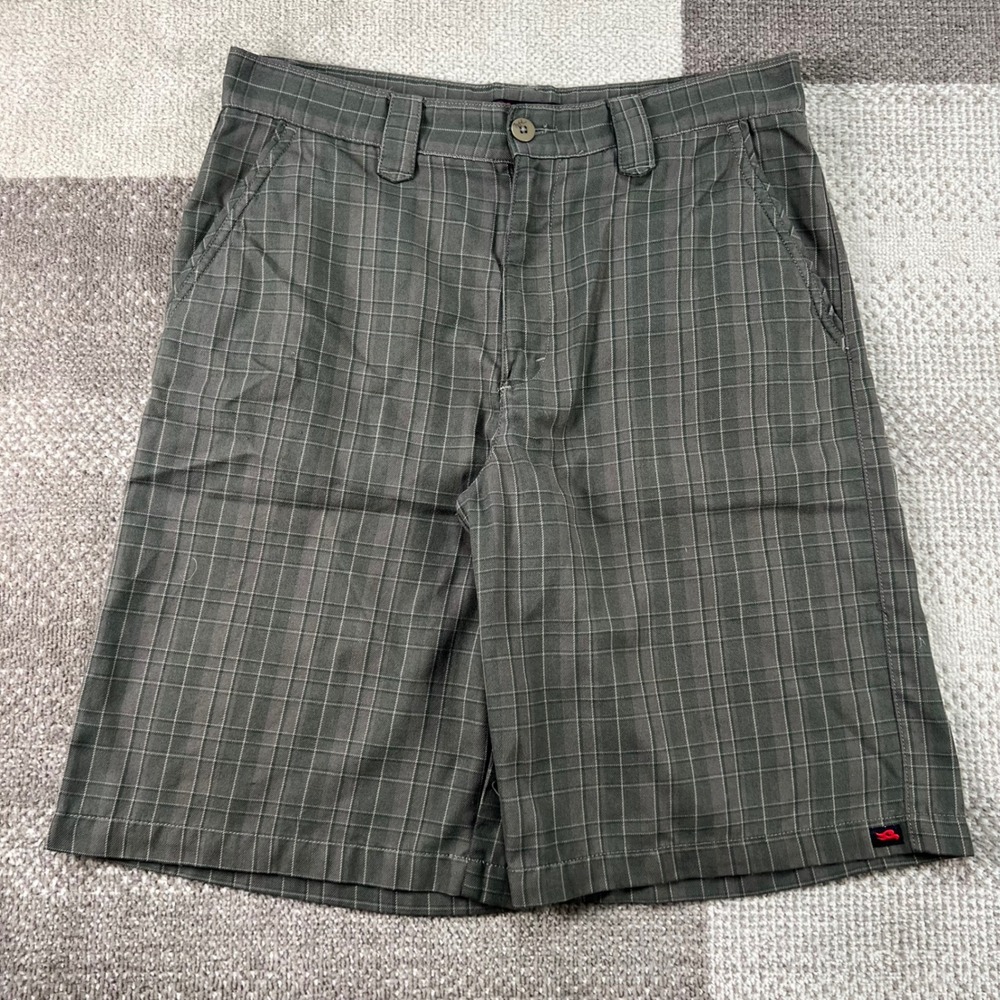 Tony Hawk Mens Plaid Skater Shorts Gray Green Size 34 Casual Summer